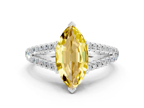 White gold Marquise Cut Yellow Sapphire Split Shank Pavé Engagement Ring with Four-Prong Setting_12