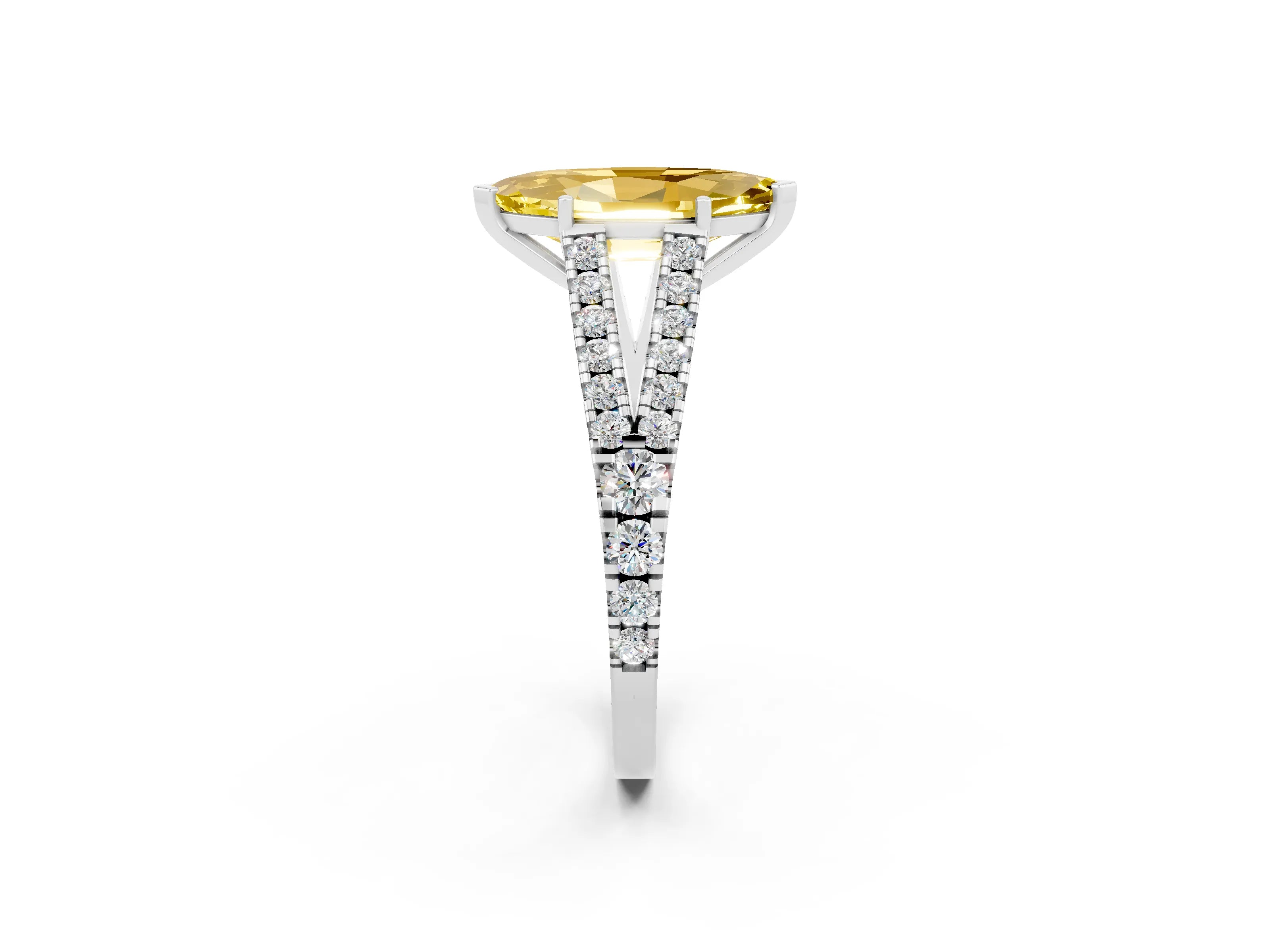 White gold Marquise Cut Yellow Sapphire Split Shank Pavé Engagement Ring with Four-Prong Setting_14