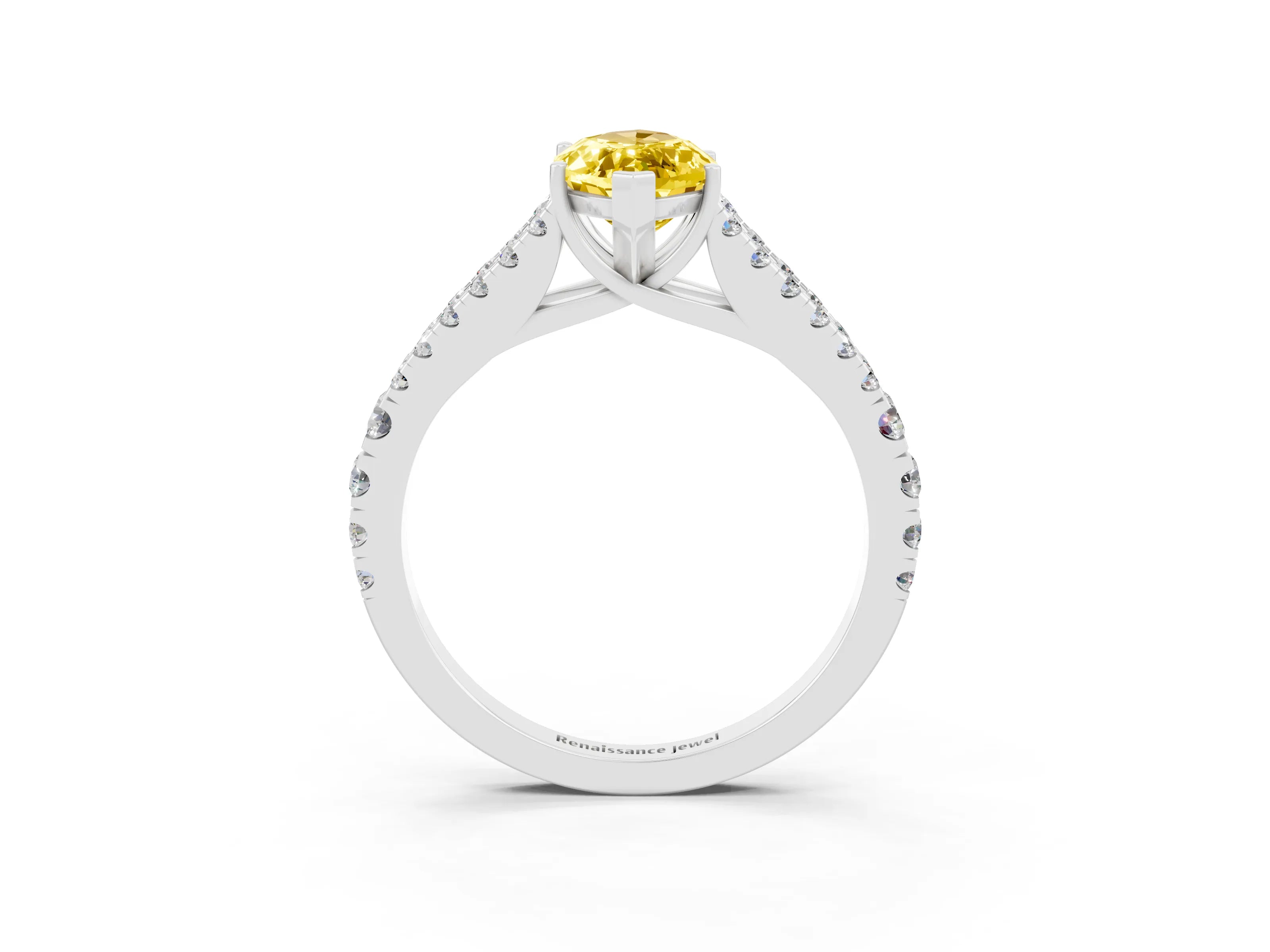 White gold Marquise Cut Yellow Sapphire Split Shank Pavé Engagement Ring with Four-Prong Setting_15