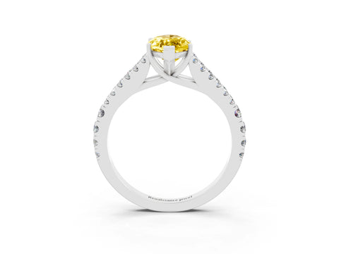 White gold Marquise Cut Yellow Sapphire Split Shank Pavé Engagement Ring with Four-Prong Setting_15