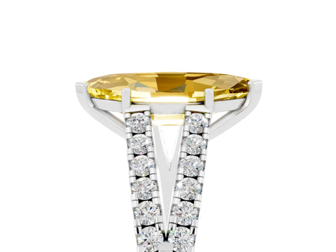 White gold Marquise Cut Yellow Sapphire Split Shank Pavé Engagement Ring with Four-Prong Setting_17