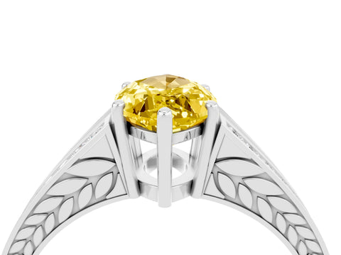White gold Marquise Cut Yellow Sapphire Split Shank Ring with Pavé Band and Four-Prong Setting_4