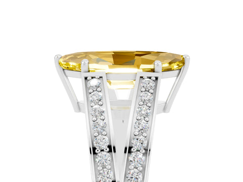White gold Marquise Cut Yellow Sapphire Split Shank Ring with Pavé Band and Four-Prong Setting_5