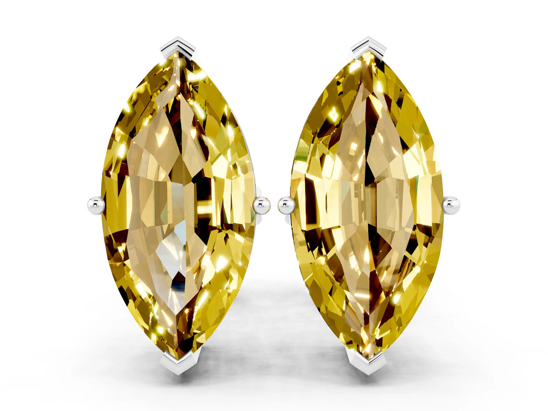 White gold Marquise Cut Yellow Sapphire Stud Earrings_24