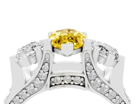 White gold Marquise Cut Yellow Sapphire Three-Stone Ring with Channel Set Band and Four-Prong Setting_4