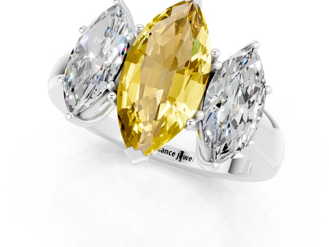 White gold Marquise Cut Yellow Sapphire Three-Stone Ring with Four-Prong Setting and Classic Band_1