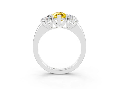 White gold Marquise Cut Yellow Sapphire Three-Stone Ring with Four-Prong Setting and Classic Band_3