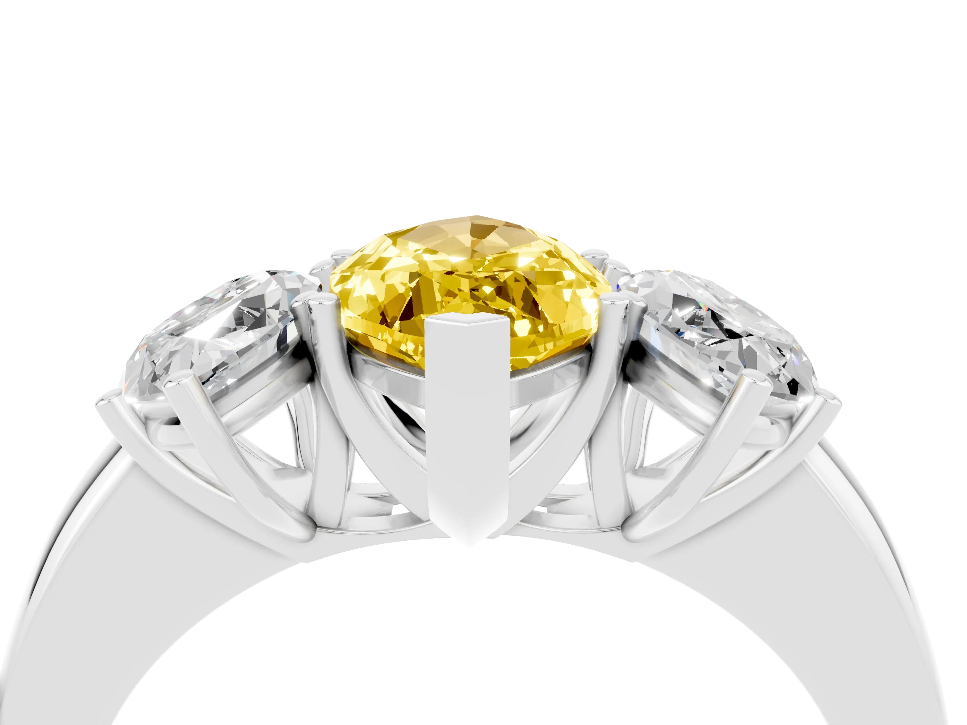 White gold Marquise Cut Yellow Sapphire Three-Stone Ring with Four-Prong Setting and Classic Band_4