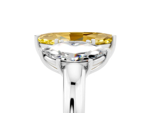 White gold Marquise Cut Yellow Sapphire Three-Stone Ring with Four-Prong Setting and Classic Band_5