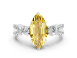 White gold Marquise Cut Yellow Sapphire Three-Stone Ring with Pavé Split Shank and Four-Prong Setting_36