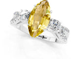 White gold Marquise Cut Yellow Sapphire Three-Stone Ring with Pavé Split Shank and Four-Prong Setting_37