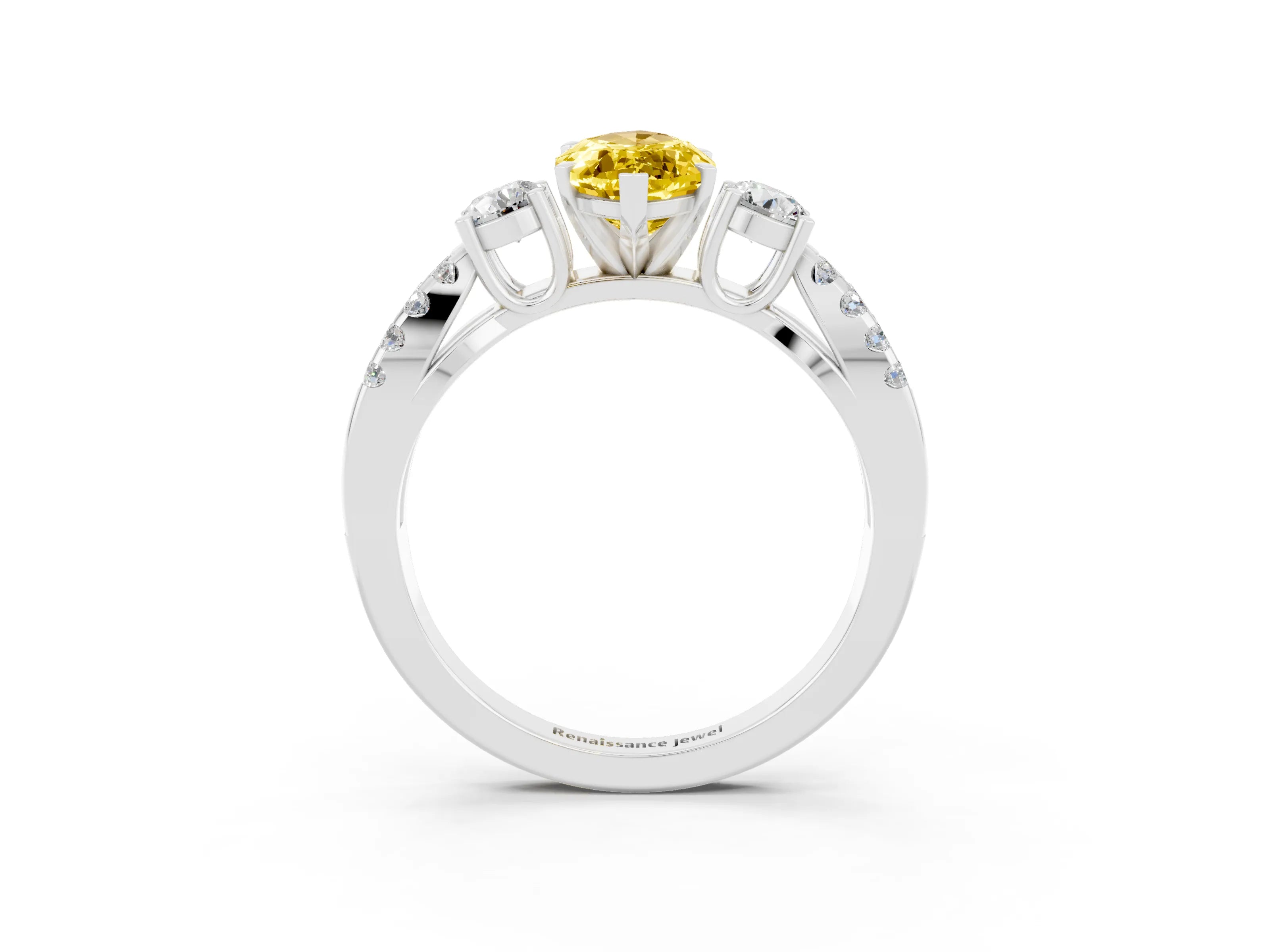 White gold Marquise Cut Yellow Sapphire Three-Stone Ring with Pavé Split Shank and Four-Prong Setting_39