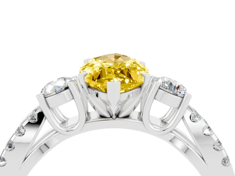 White gold Marquise Cut Yellow Sapphire Three-Stone Ring with Pavé Split Shank and Four-Prong Setting_40