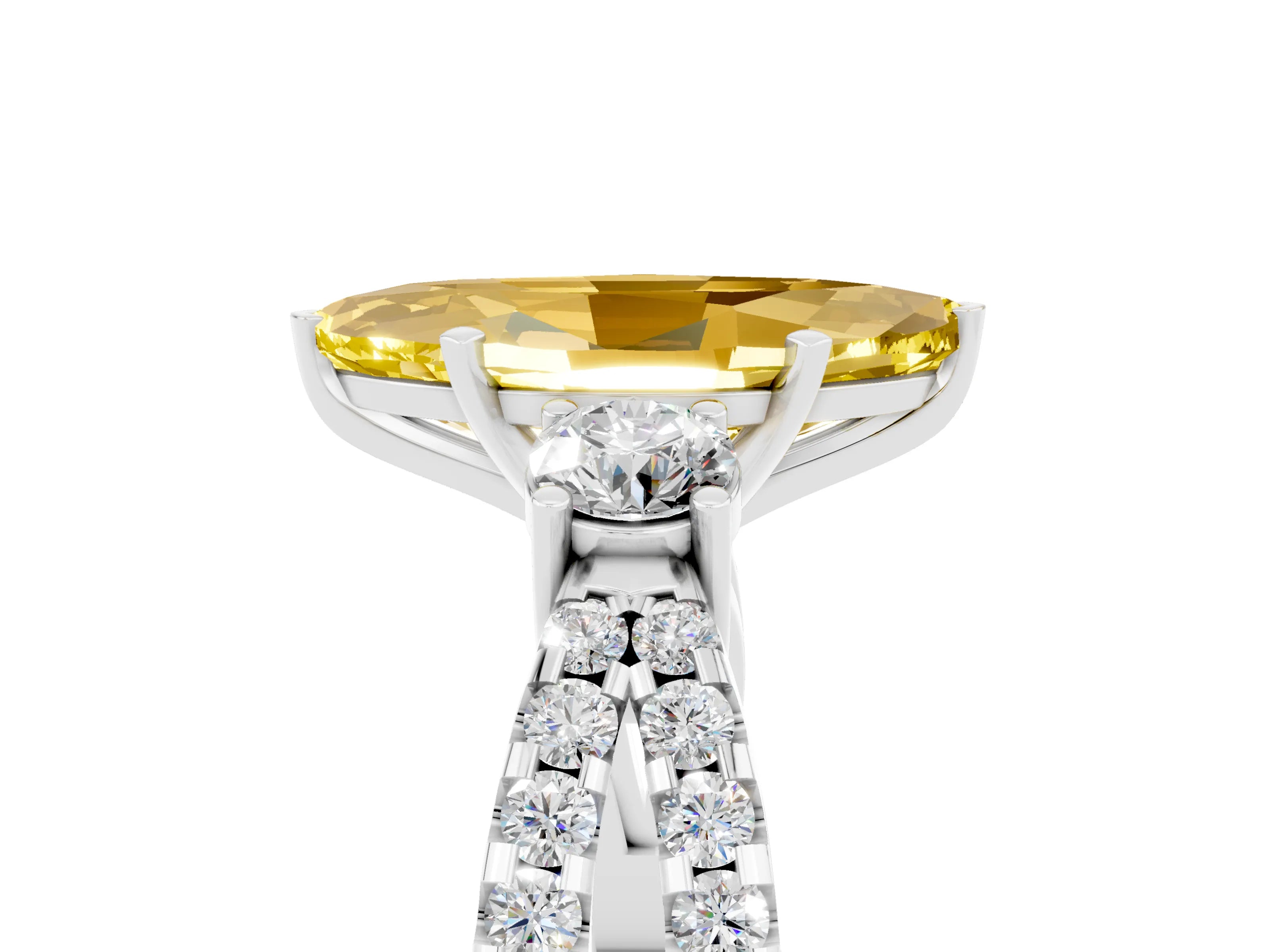 White gold Marquise Cut Yellow Sapphire Three-Stone Ring with Pavé Split Shank and Four-Prong Setting_41