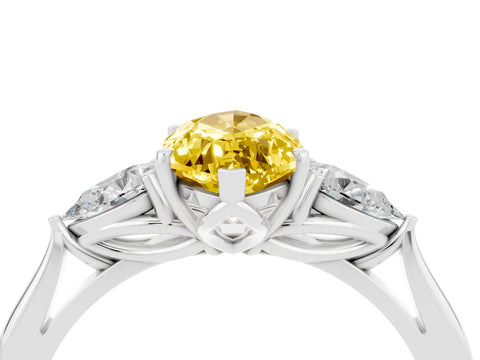 White gold Marquise Cut Yellow Sapphire Three-Stone Ring with Pear Side Stones and Four-Prong Setting_16