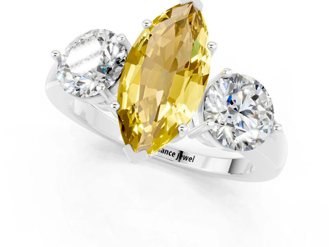 White gold Marquise Cut Yellow Sapphire Three-Stone Ring with Prong Setting and Classic Band_1
