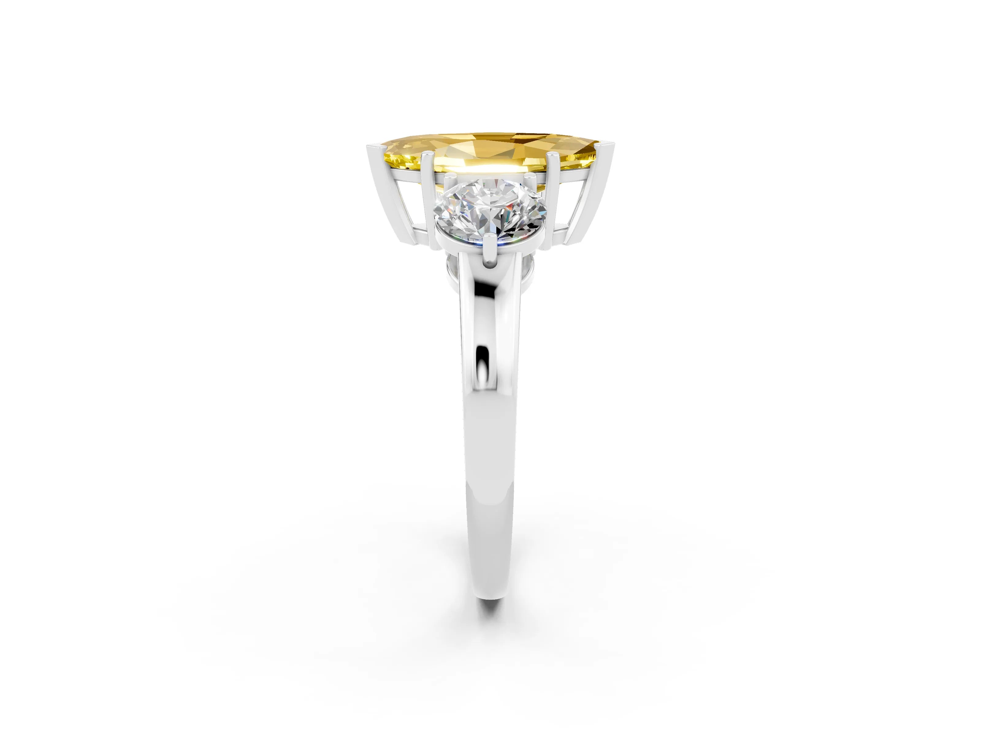 White gold Marquise Cut Yellow Sapphire Three-Stone Ring with Prong Setting and Classic Band_2