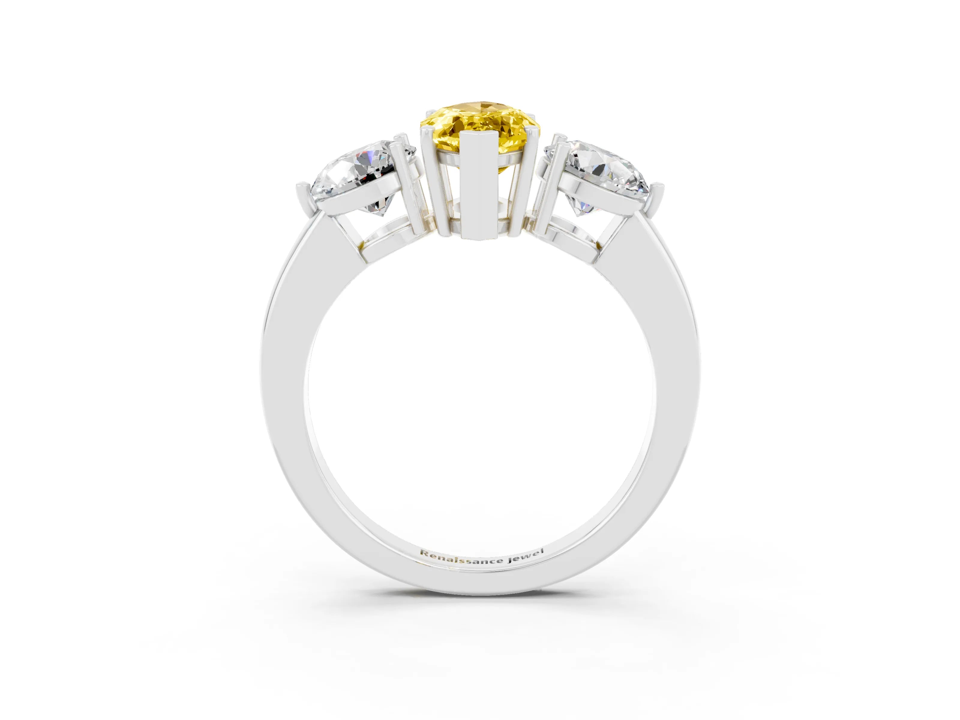 White gold Marquise Cut Yellow Sapphire Three-Stone Ring with Prong Setting and Classic Band_3