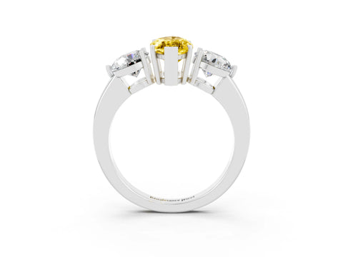White gold Marquise Cut Yellow Sapphire Three-Stone Ring with Prong Setting and Classic Band_3