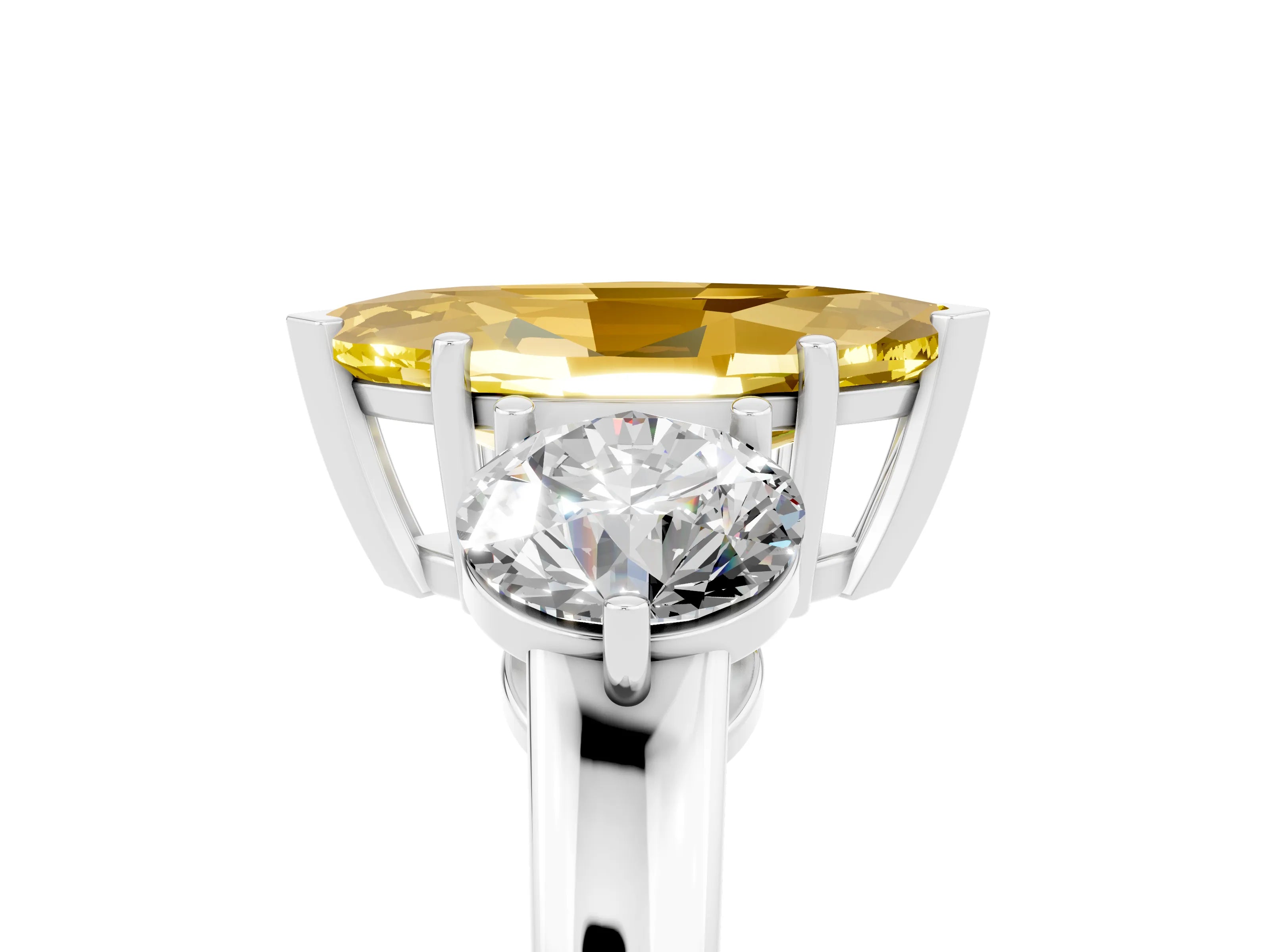 White gold Marquise Cut Yellow Sapphire Three-Stone Ring with Prong Setting and Classic Band_5