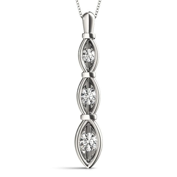 White gold Marquise Diamond Bar Pendant with Bezel Setting