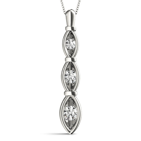White gold Marquise Diamond Bar Pendant with Bezel Setting