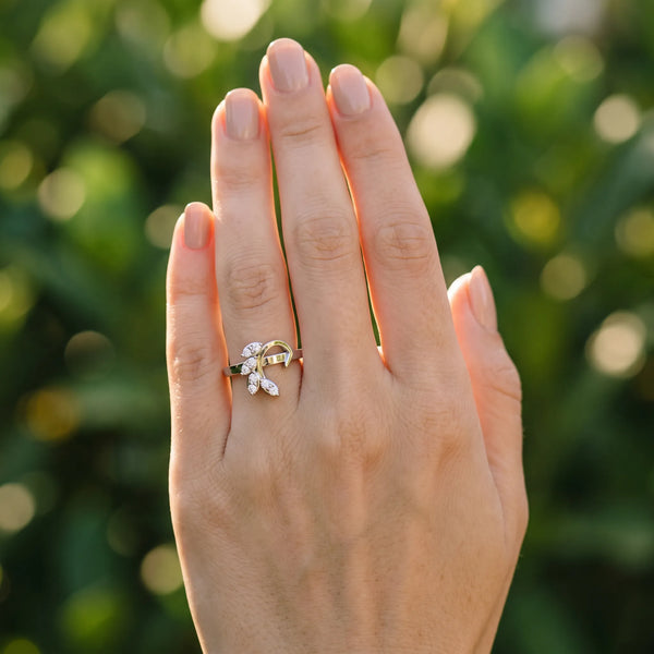 Platinum Marquise Diamond Cluster Bypass Ring with Prong Setting