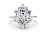 White gold Marquise Diamond Cluster Halo Ring with Solitaire Band and Four-Prong Setting_20