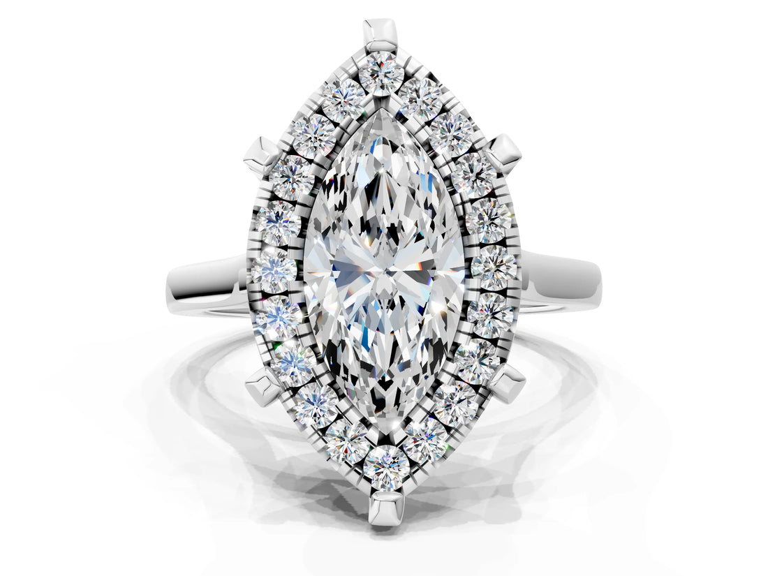 White gold Marquise Diamond Cluster Halo Solitaire with Four-Prong Setting_76