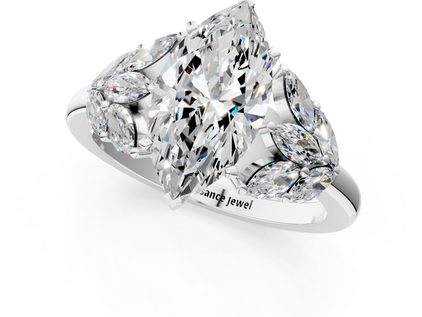 Platinum Marquise Cluster Leaf Engagement Ring Setting with Marquise Accents