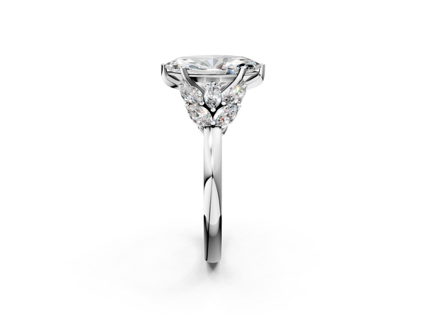 Platinum Marquise Cluster Leaf Engagement Ring Setting with Marquise Accents