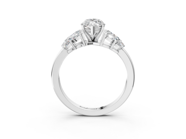 Platinum Marquise Cluster Leaf Engagement Ring Setting with Marquise Accents