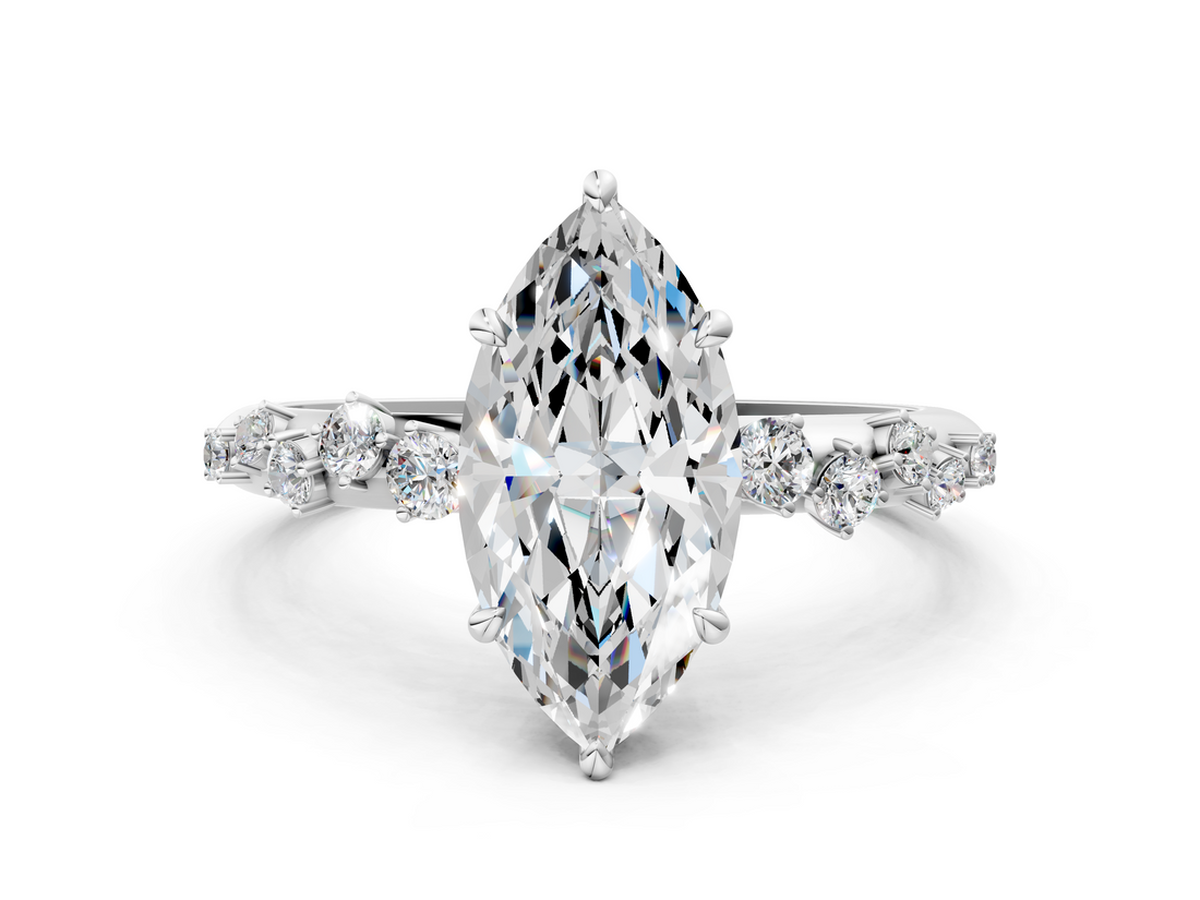 White gold Marquise Diamond Cluster Prong-Set Solitaire Ring_73
