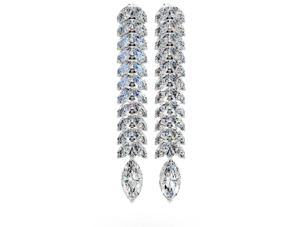 White gold Marquise Diamond Double Row Dangle Earrings