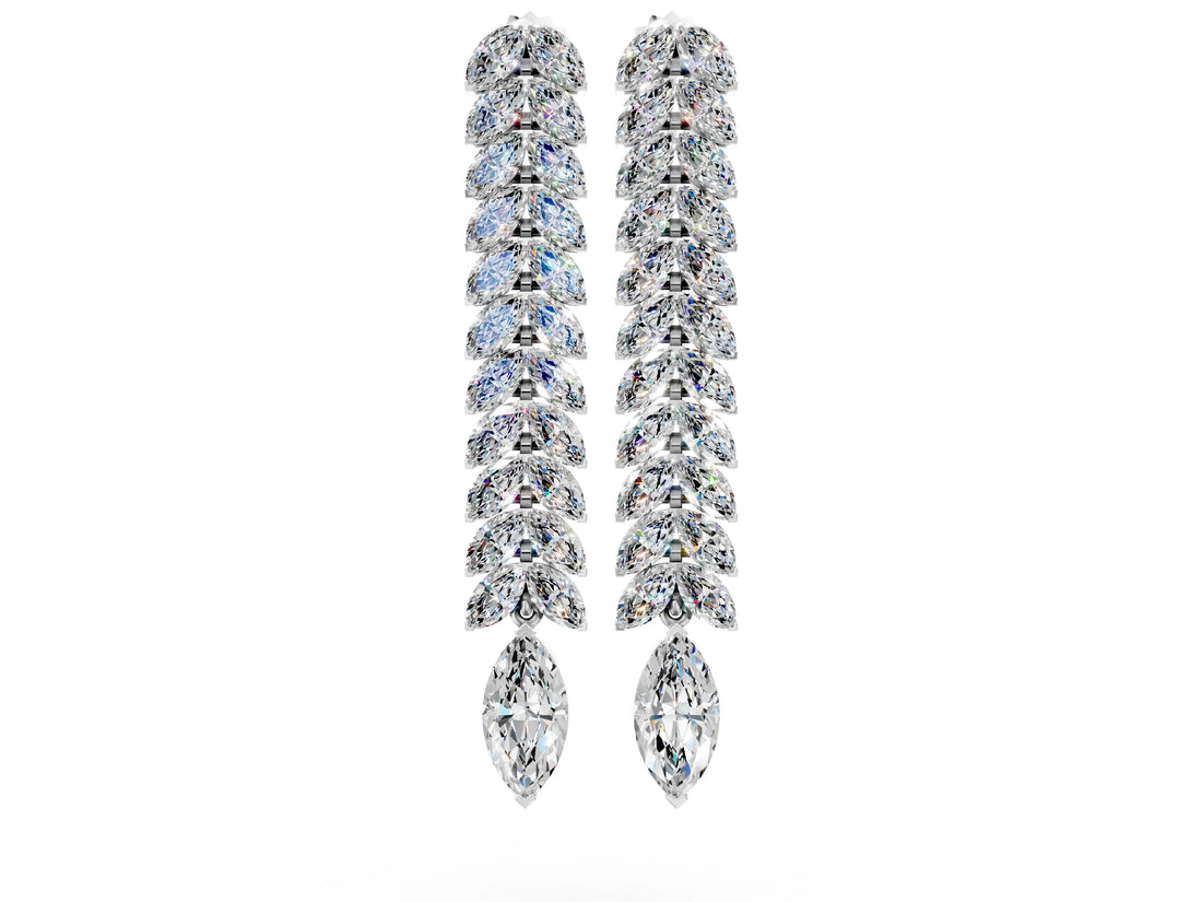 White gold Marquise Diamond Double Row Dangle Earrings_12