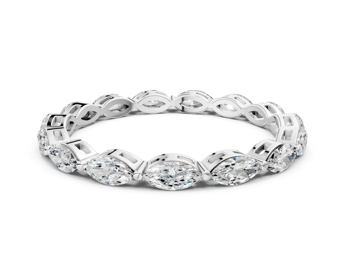 Silver Marquise Diamond Eternity Band with U-Prong Setting