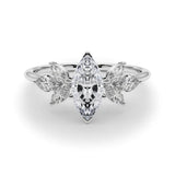 White gold Marquise Diamond Floral Cluster Ring with Marquise Side Stones and Six-Prong Solitaire Setting 1