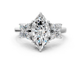 White gold Marquise Diamond Floral Cluster Ring with Solitaire Band and Prong Setting_68