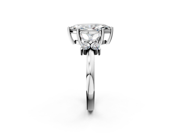 White gold Marquise Diamond Floral Cluster Ring with Solitaire Band and Prong Setting