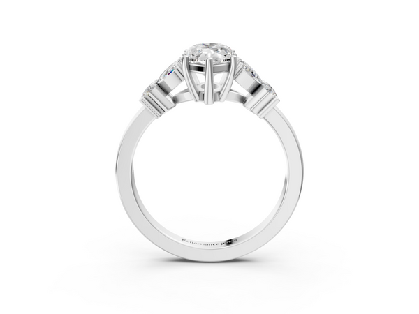 White gold Marquise Diamond Floral Cluster Ring with Solitaire Band and Prong Setting