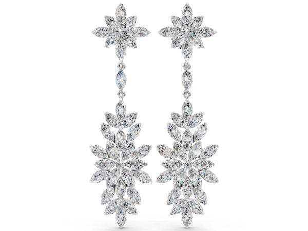 Platinum Marquise Diamond Floral Dangle Earrings