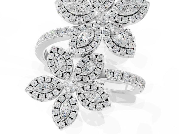 Platinum Marquise Diamond Floral Promise Ring with Round Diamond Accents