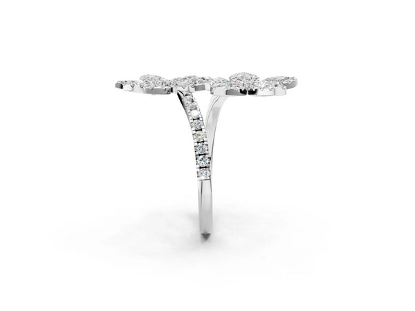 White gold Marquise Diamond Floral Promise Ring with Round Diamond Accents