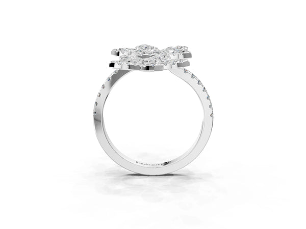 Silver Marquise Diamond Floral Promise Ring with Round Diamond Accents