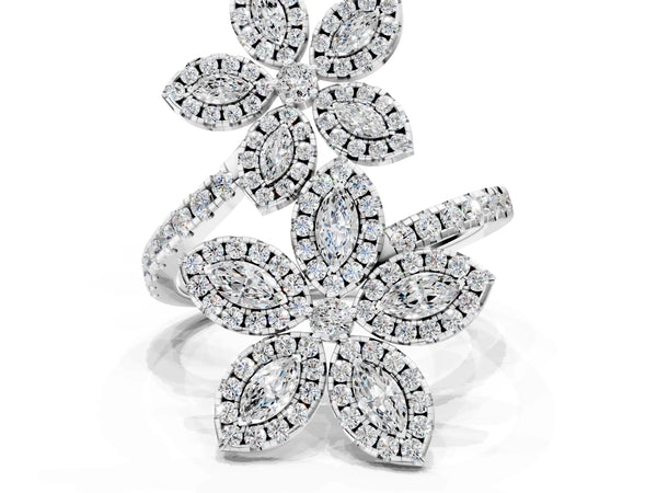 White gold Marquise Diamond Floral Promise Ring with Round Diamond Accents