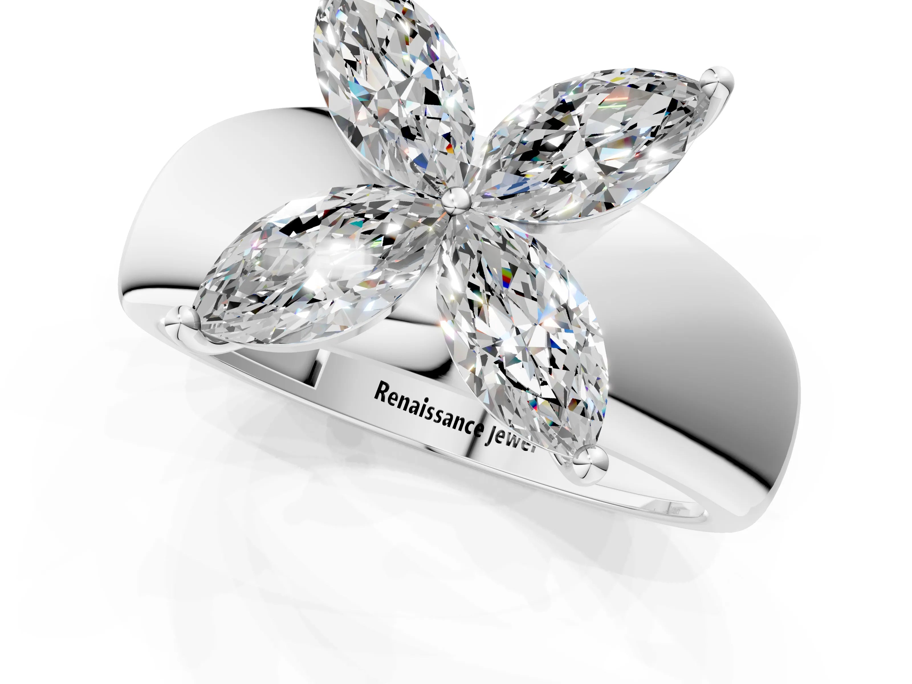 White gold Marquise Diamond Floral Promise Ring_1