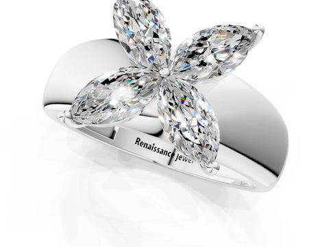 White gold Marquise Diamond Floral Promise Ring_1