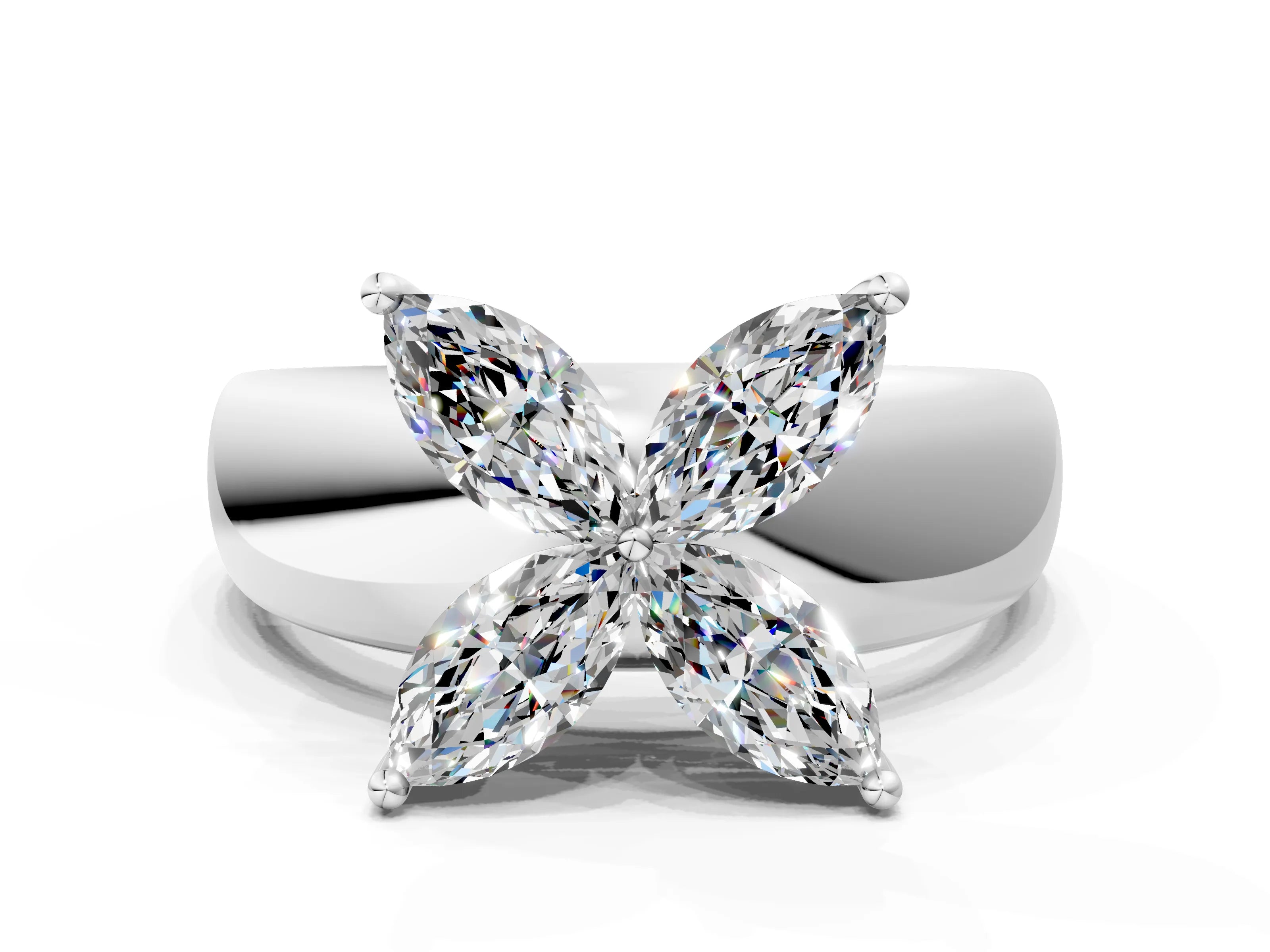White gold Marquise Diamond Floral Promise Ring