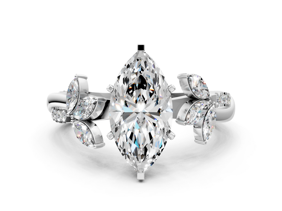 White gold Marquise Diamond Floral Vine Solitaire Engagement Ring