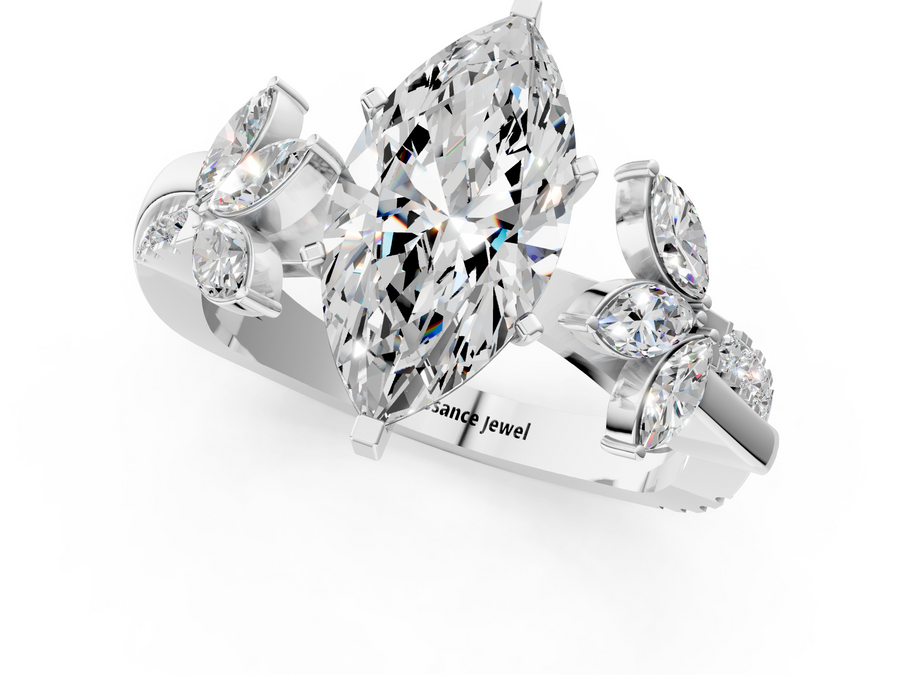 White gold Marquise Diamond Floral Vine Solitaire Engagement Ring